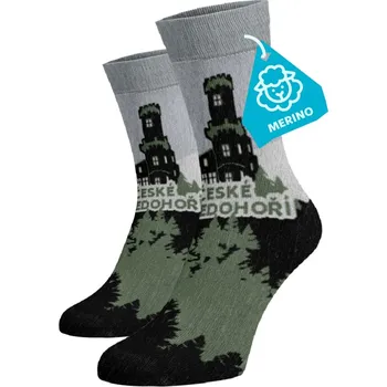 Pánské termo ponožky Veselé vysoké merino ponožky - České středohoří 42-44
