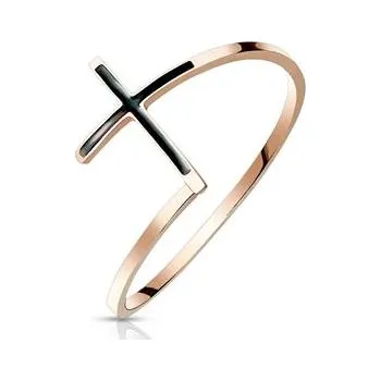 Prsten OPR0117-52 Ocelový prsten kříž zlacený