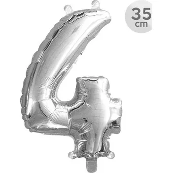 Balónek Junior Balón narozeninový 35 cm - číslo 4, stříbrný