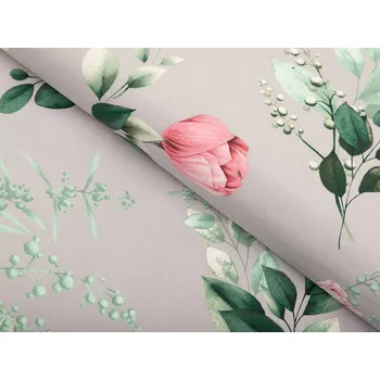 Bavlněná látka/plátno Sandra SA-452 Růžové květy na šedém - šířka 160 cm