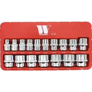 Gola hlavice Nástrčné hlavice 3/8", 6 hran, 8 - 24 mm, CrV, sada 17 dílů, Welzh (Welzh Werkzeug)
