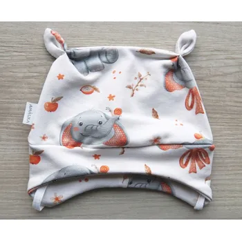 Kojenecká čepice AMÁLKA Elastická čepička teplákovina celotisk, sloníci Velikost: 80-86