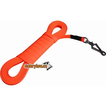 Vodítko pro psa edworld Barvářský PVC (Biothane) řemen plochý, barva oranžová, volitelná šířka a délka, karabina klešťová vypouštěcí Délka: 8 m, Šíře materiálu: 19 mm