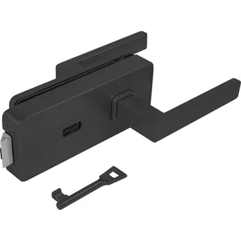 Nábytkové kování MPK - UNIQUE R8 - ZÁMEK na sklo s klikou QUADRA - BBQ kování na sklo BBQ otvor BS - Černá matná