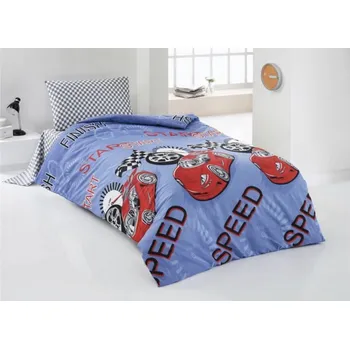 Povlečení Povlečení bavlněné dětské Auto Speed TiaHome 1x Polštář 90x70cm, 1x Přikrývka 140x200cm