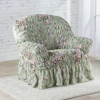 Napínací potah Napínací potah na křesloy s volánem FIORELA zelená křeslo (š. 60 - 110 cm)