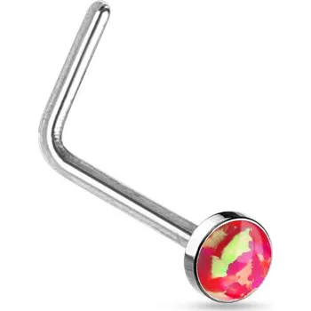 Piercing Zahnutý piercing do nosu - červený opál