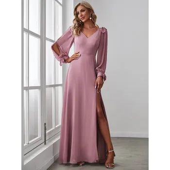 Dámské šaty Áčkové šaty maxi s průstřihy na rukávech - RŮŽOVÉ M Barva: Tmavě Růžová, Velikost: M