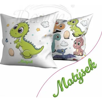 Dekorativní polštářek Dante Povlak Dinosaurus zelený a výšivka Váš text - 40 x 40 cm