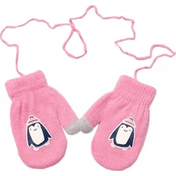 Rukavice Dětské zimní vlněné rukavičky se šňůrkou - TUČŇÁK růžové - vel. 2-4roky