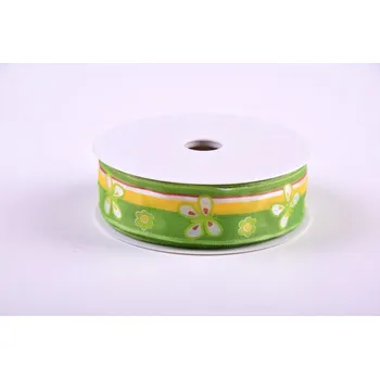 Stuha Stuha v zelené barvě s motivem motýlků 25mm AGA282242