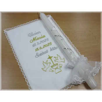 rouška Křestní sada 3D rouška, svíce, ozdoba - vzor 25 kříž