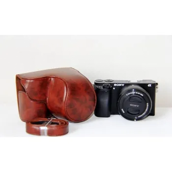 Kožené pouzdro pro SONY ALPHA A6000 / A6300 / A6400 tmavě hnědé (Stylové retro pouzdro pro a6000 / a6300 / a6400)