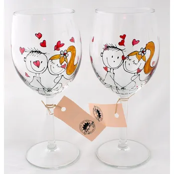 Svatební dekorace Sada vínovek svatební - blondýnka, červená srdíčka