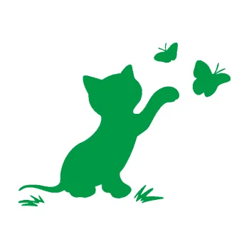 Samolepící dekorace Kočka 037 pravá s motýlky (12 - zelená) SAMOLEPKA NA AUTO, NÁLEPKA, FÓLIE, POLEP, TUNING, VLASTNÍ TEXT, TISK, AUTOSAMOLEPKY.cz, POLEPY, OBRÁZEK, LOGO, 3D STICKERS