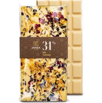 Čokoláda JANEK Bílá čokoláda bylinková - měsíček, bez černý, chrpa, růže 85 g