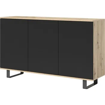 Komoda Třídvéřová komoda Logan 3D - kovové nohy - dub artisan / černá