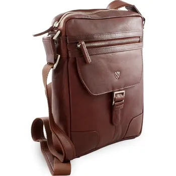 Hnědý pánský kožený zipový crossbag 215-1792-40 + doprava zdarma