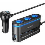Swissten Roztrojka autozapalovače + 2x USB-C + 1x USB