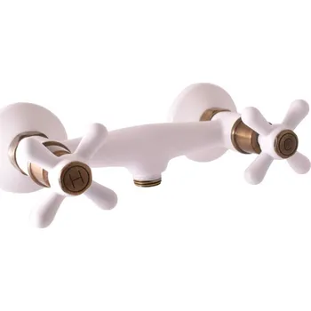 Sprchová baterie RAV SLEZÁK Morava Retro bez sprchového setu 150 mm bílá/stará mosaz MK180.5BSM