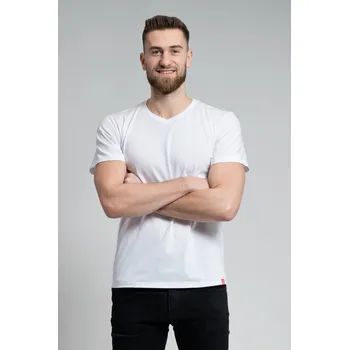 Pánské tričko Bavlněné triko CityZen Bondy bílé výstřih do V Velikost: M