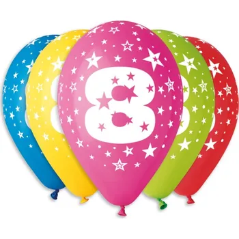 Balónek Gemar Kulaté latexové balónky 30cm Mix barev Číslice 8 5ks