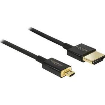 Video kabel Delock Slim Premium - Kabel HDMI s ethernetem - 19 pin micro HDMI Type D s piny (male) do HDMI s piny (male) - 2 m - trojnásobně stíněný - černá - podporuje 4K