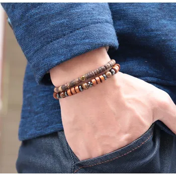 Náramek B-TOP Sada pánských náramků 2 ks z přírodních korálků Double Wenge