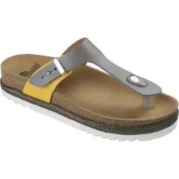 Dámské žabky Scholl IDYLLA dámské zdravotní žabky šedé z kůže s ergonomickou stélkou Bioprint