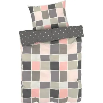 Povlečení KSTL 2-dílné Saténové ložní povlečení, 140 x 200 cm, 70 x 90 cm káro/šedá/světle