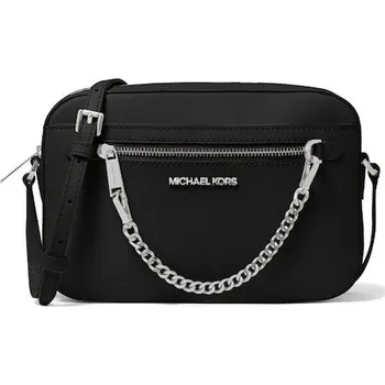 Michael Kors Jet Set Large Saffiano Leather Crossbody Bag Black Silver