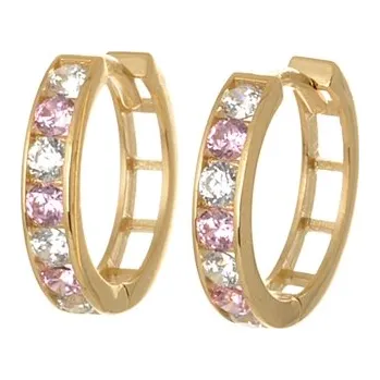 Náušnice Náušnice ze žlutého zlata kroužky s růžovými zirkony 14 mm NA0746F + DÁREK ZDARMA