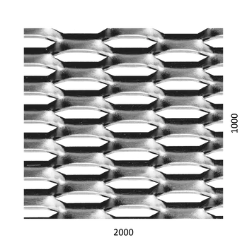 Plech KOVIAN, s.r.o. ťahokov Fe, kosoštvorcové oko: 44x12mm, mostík: 5mm (2000x1000x1.5mm), orientácia oka: rozmer oka 44mm je rovnobežná s rozmerom tabule 2000mm