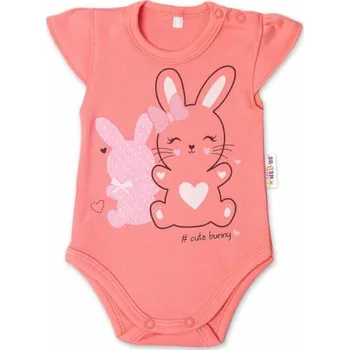 Dětská móda Baby Nellys Bavlněné kojenecké body, kr. rukáv, Cute Bunny - lososové 80 (9-12m)