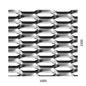 Plech KOVIAN, s.r.o. Tahokov Fe, kosočtvercové oko: 44x12mm, mostík: 5mm (1000x1500x1.5mm), orientace oka: rozměr oka 44mm je rovnoběžná s ro