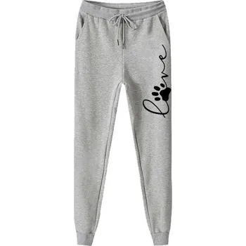 Dámské kalhoty Dámské tepláky s potiskem tlapičky a nápisem Barva: Šedá, Velikost: 4XL