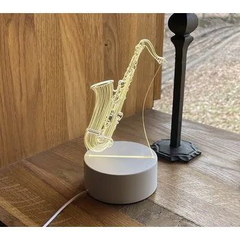 Lampička Dekorativní 3D lampa se saxofonem – originální světlo pro milovníky hudby (Stylový hudební motiv se 3D optickým efektem)