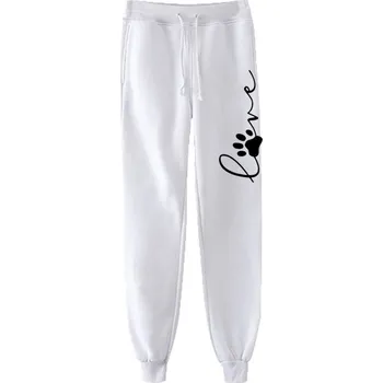 Dámské kalhoty Dámské tepláky s potiskem tlapičky a nápisem Barva: Bílá, Velikost: 4XL