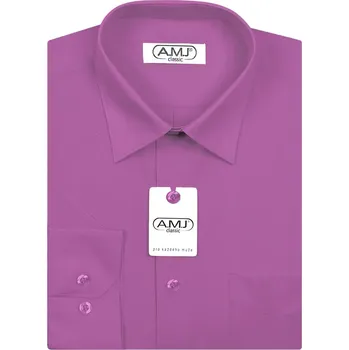Pánská košile AMJ jednobarevná JDS081, fuchsiová, dlouhý rukáv, slim fit, vel. 43