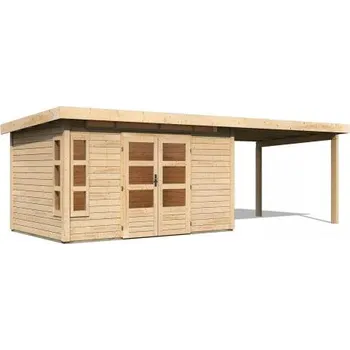 Zahradní domek dřevěný domek KARIBU KASTORF 7 + přístavek 320 cm (31556) natur