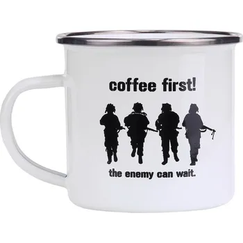 Hrnek COFFEE FIRST! smaltovaný 300 ml BÍLÝ