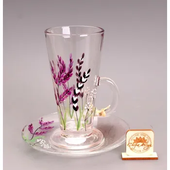 Sada hrnek latte s podšálkem - purpurové trávy