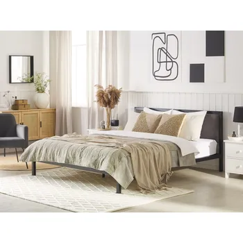 Postel Kovová postel černá šedá kov ocel polyester 160 x 200 cm rám postele s roštem čalouněné čelo minimalistický design Beliani