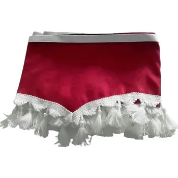 Bordura nad okno - červená, bílé třásně