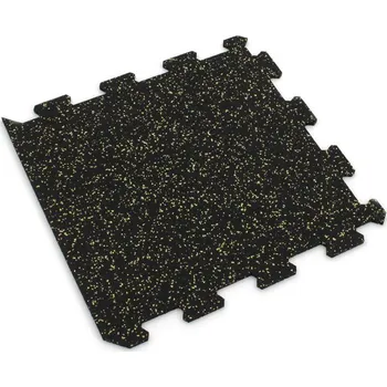 Venkovní dlažba Černo-žlutá gumová modulová puzzle dlažba (okraj) FLOMA FitFlo SF1050 - 100 x 100 x 1 cm