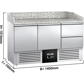 Lednice G.Gastro Chladicí stůl na pizzu PREMIUM - 1,4 x 0,7 m - se 2 dveřmi & 2 šuplíky 1/2