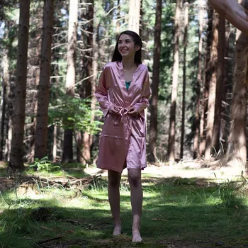 Dámský župan Saténový župánek se stíracími losy s věnováním lásce Růžový župánek XL