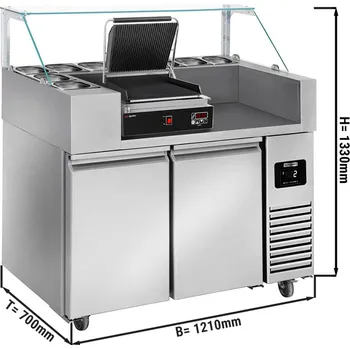 Vinotéka G.Gastro Přípravný stůl - 1,21 x 0,7 m - se 2 dveřmi - vč. digitálního kontakního grilu