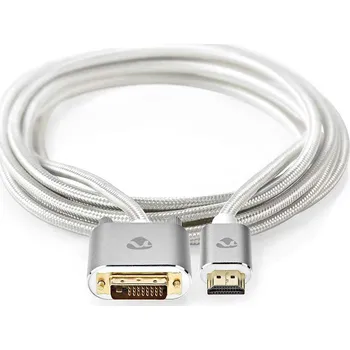Video kabel Nedis CCTB34800AL20 NEDIS PROFIGOLD HDMI kabel/ konektor HDMI - DVI-D 24+1 zástrčka/ bavlna/ stříbrný/ BOX/ 2m