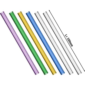 G.Gastro (6 Kusů) Skleněná brčka různých barev - 20 cm - rovná - vč. nylonového čisticího kartáčku